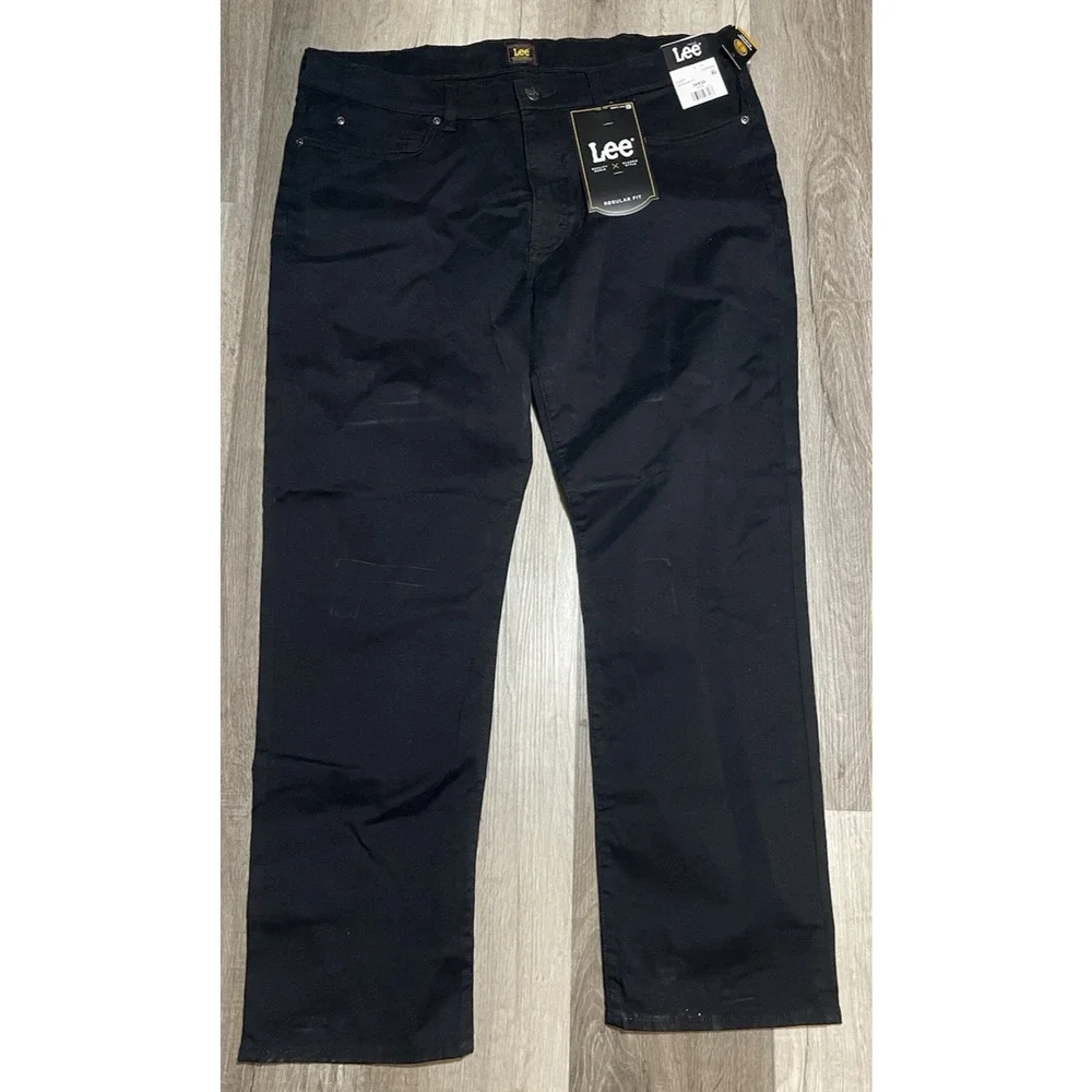 Lee Men's Black Regular Fit Straight Leg 5-Pocket Twill Pants Size 38x30 NEW